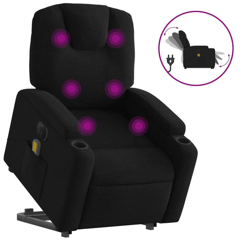 vidaXL Fotoliu electric de masaj rabatabil cu ridicare, negru, textil