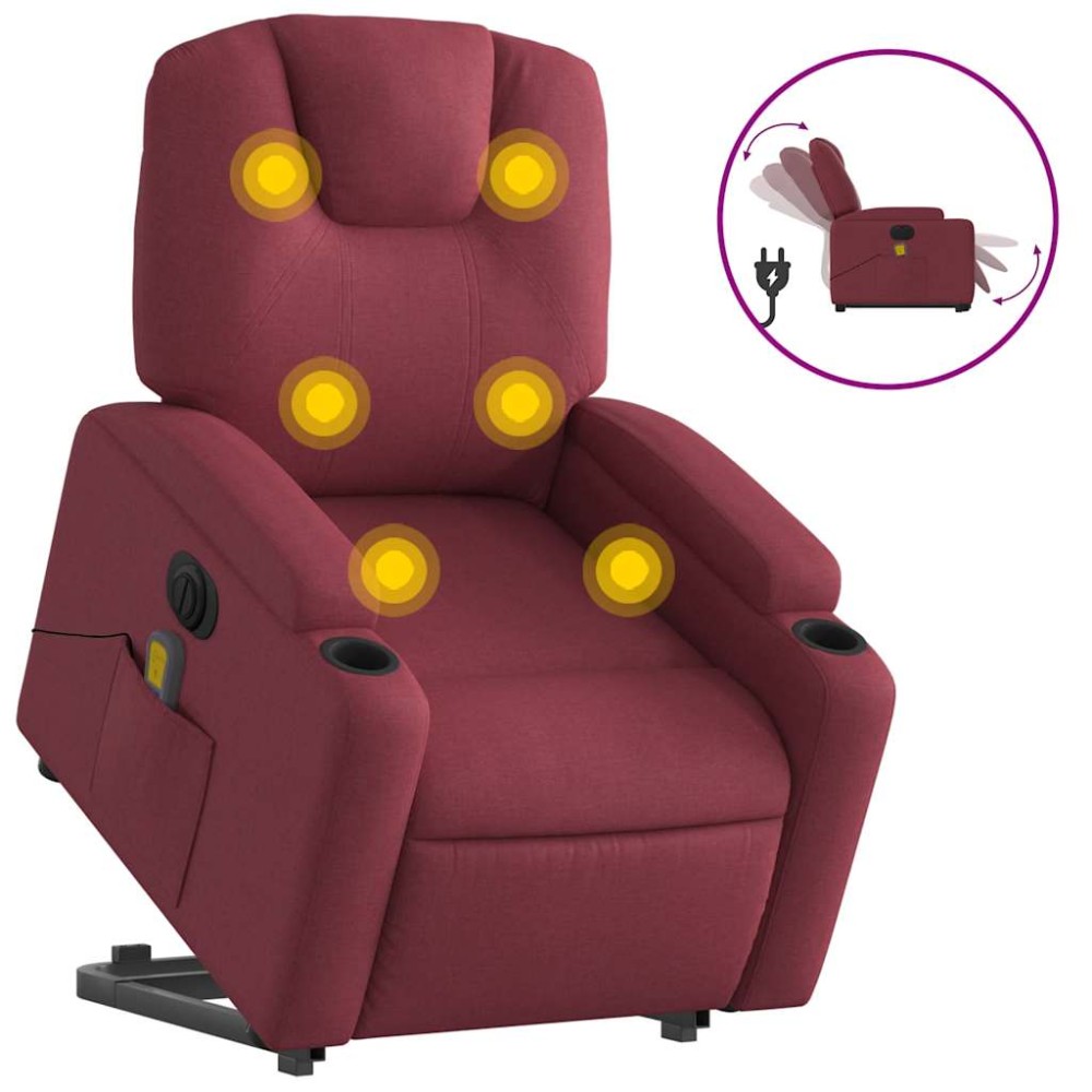 vidaXL Fotoliu de masaj electric rabatabil cu ridicare roșu vin textil