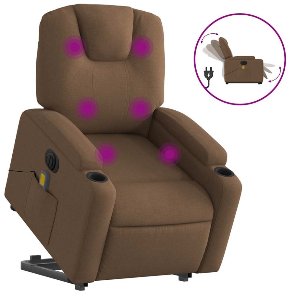 vidaXL Fotoliu electric de masaj rabatabil cu ridicare, maro, textil