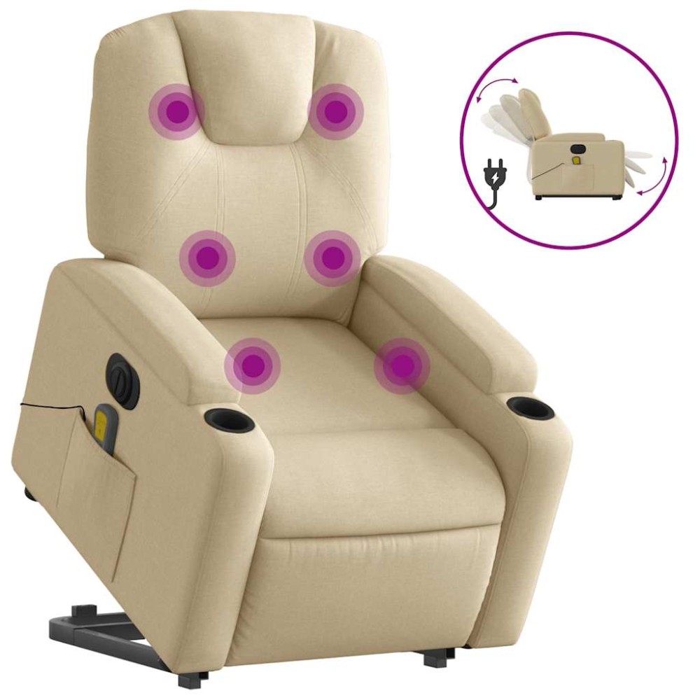 vidaXL Fotoliu electric de masaj rabatabil cu ridicare, crem, textil