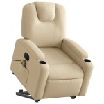 vidaXL Fotoliu electric de masaj rabatabil cu ridicare, crem, textil vidaXL Fotoliu electric de masaj rabatabil cu ridicare, crem, textil