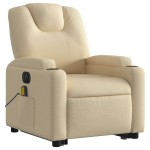 vidaXL Fotoliu electric de masaj rabatabil cu ridicare, crem, textil vidaXL Fotoliu electric de masaj rabatabil cu ridicare, crem, textil