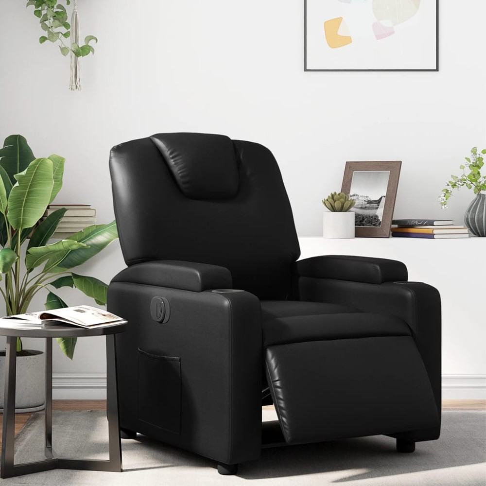 vidaXL Fotoliu rabatabil electric, negru, piele ecologică