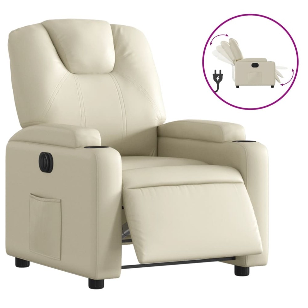 vidaXL Fotoliu rabatabil electric, crem, piele ecologică