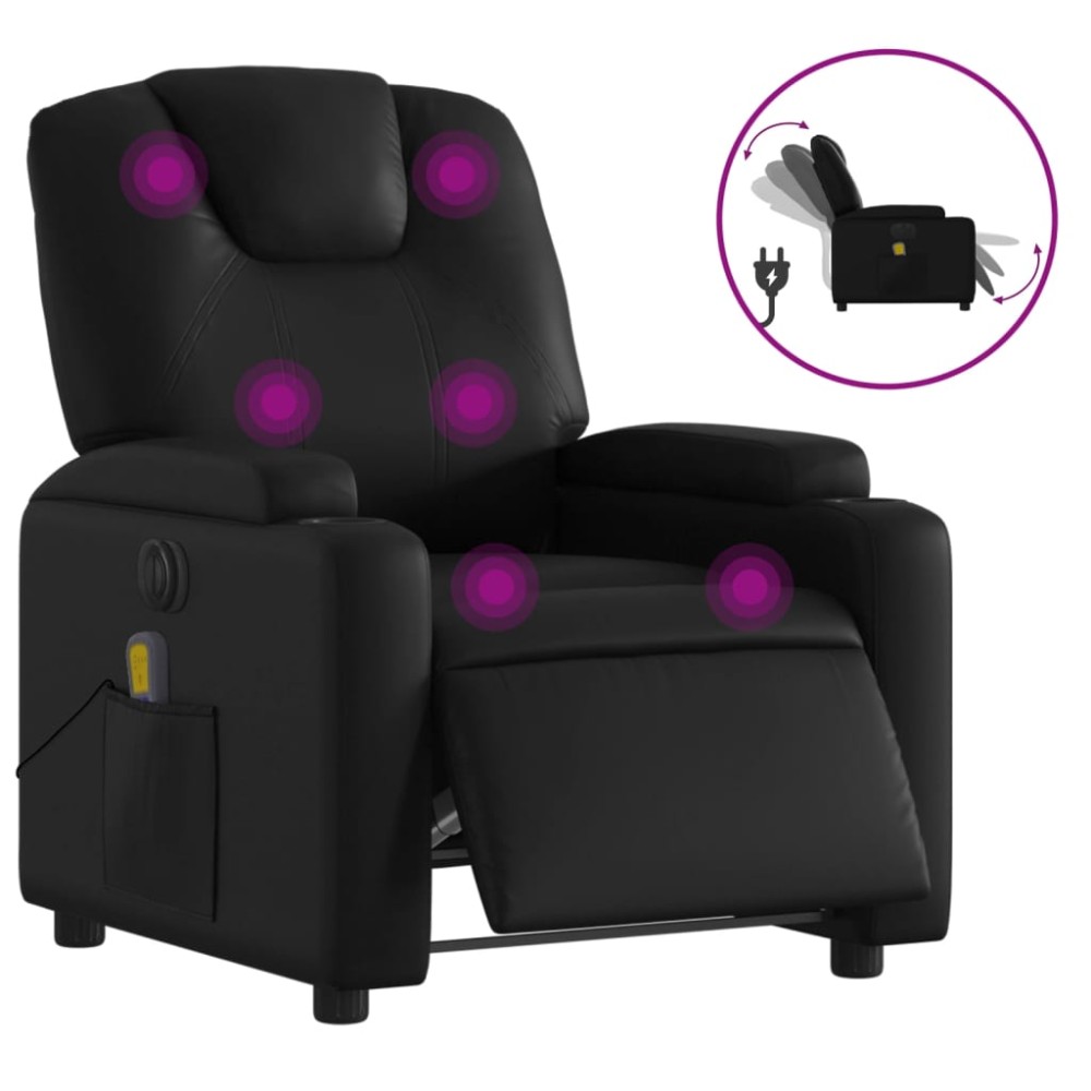 vidaXL Fotoliu electric de masaj rabatabil, negru, piele ecologică