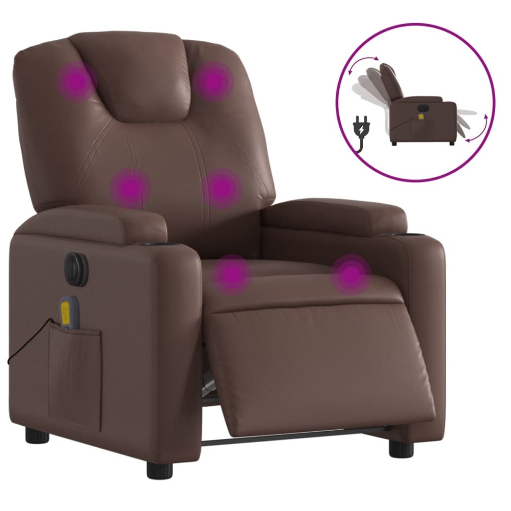 vidaXL Fotoliu electric de masaj rabatabil, maro, piele ecologică