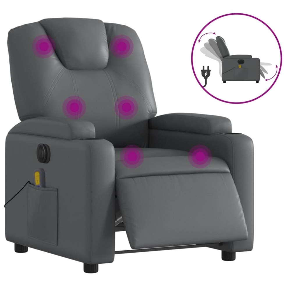 vidaXL Fotoliu de masaj electric rabatabil, gri, piele ecologică