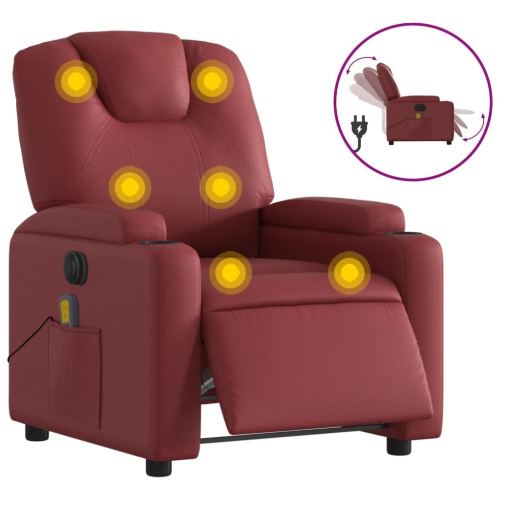 vidaXL Fotoliu de masaj electric rabatabil, roșu vin, piele ecologică