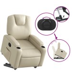 vidaXL Fotoliu rabatabil cu ridicare, crem, piele ecologică