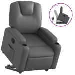 vidaXL Fotoliu rabatabil cu ridicare, gri, piele ecologică vidaXL Fotoliu rabatabil cu ridicare, gri, piele ecologică