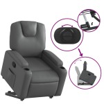 vidaXL Fotoliu rabatabil cu ridicare, gri, piele ecologică vidaXL Fotoliu rabatabil cu ridicare, gri, piele ecologică