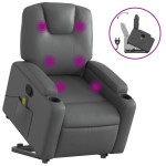 vidaXL Fotoliu rabatabil cu ridicare, gri, piele ecologică vidaXL Fotoliu rabatabil cu ridicare, gri, piele ecologică