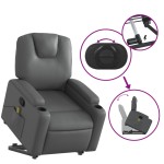 vidaXL Fotoliu rabatabil cu ridicare, gri, piele ecologică vidaXL Fotoliu rabatabil cu ridicare, gri, piele ecologică