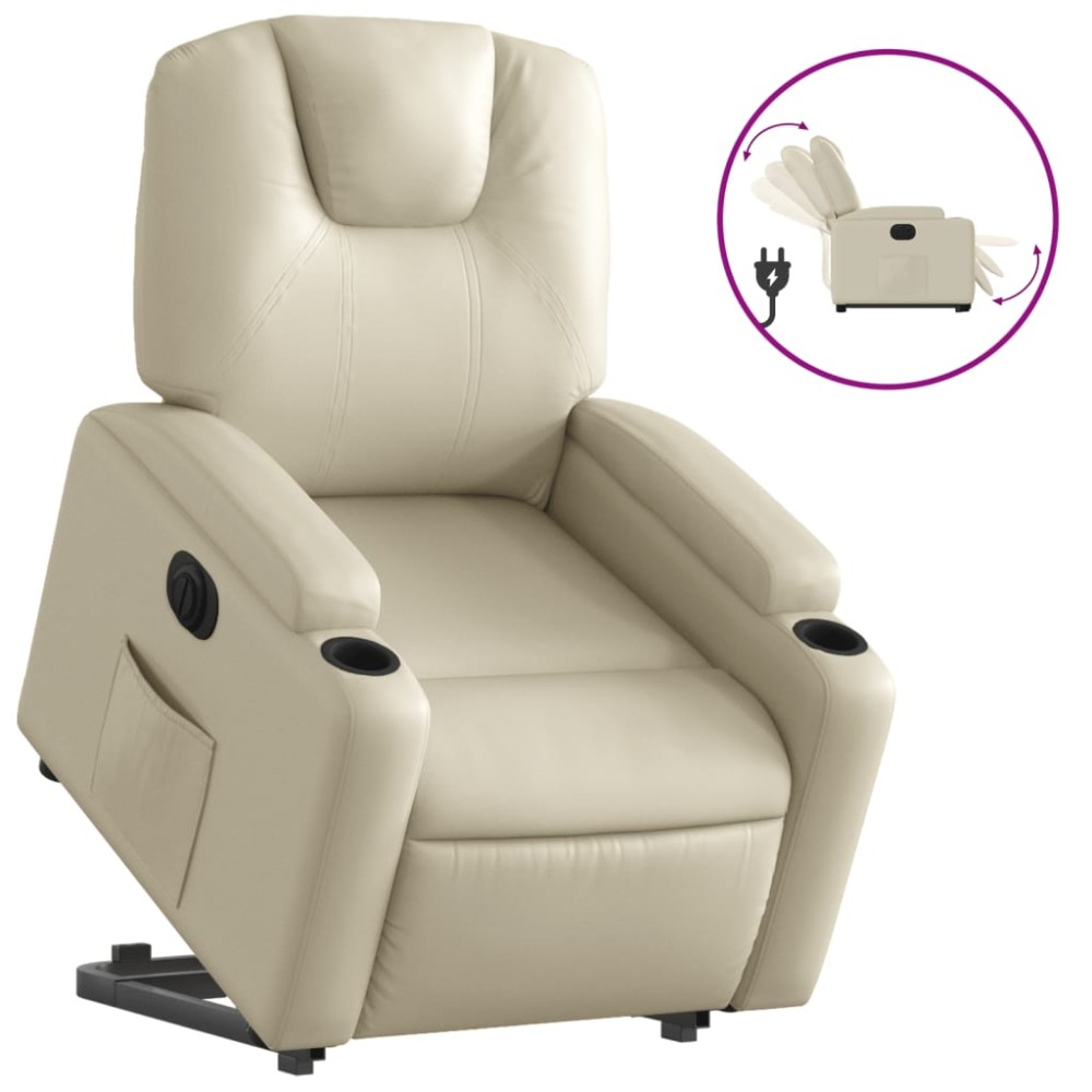 vidaXL Fotoliu rabatabil electric cu ridicare, crem, piele ecologică