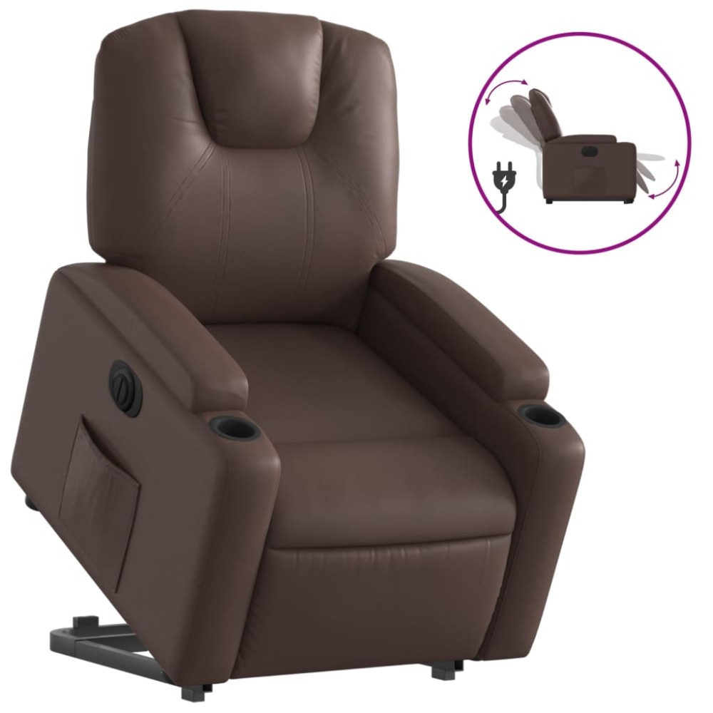 vidaXL Fotoliu rabatabil electric cu ridicare, maro, piele ecologică