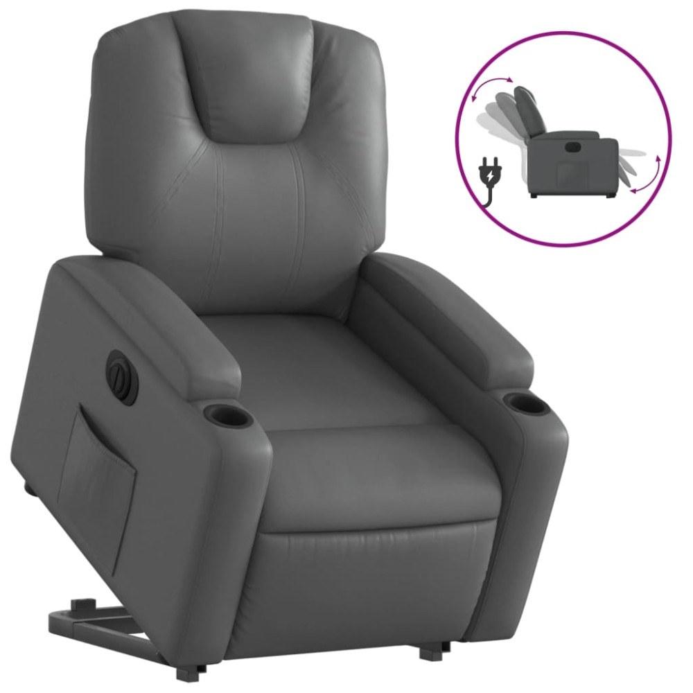 vidaXL Fotoliu rabatabil electric cu ridicare, gri, piele ecologică