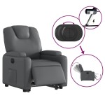 vidaXL Fotoliu rabatabil electric cu ridicare, gri, piele ecologică
