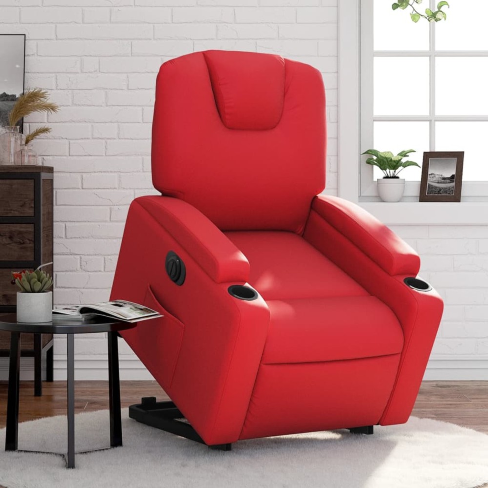vidaXL Fotoliu rabatabil electric cu ridicare, roșu, piele ecologică