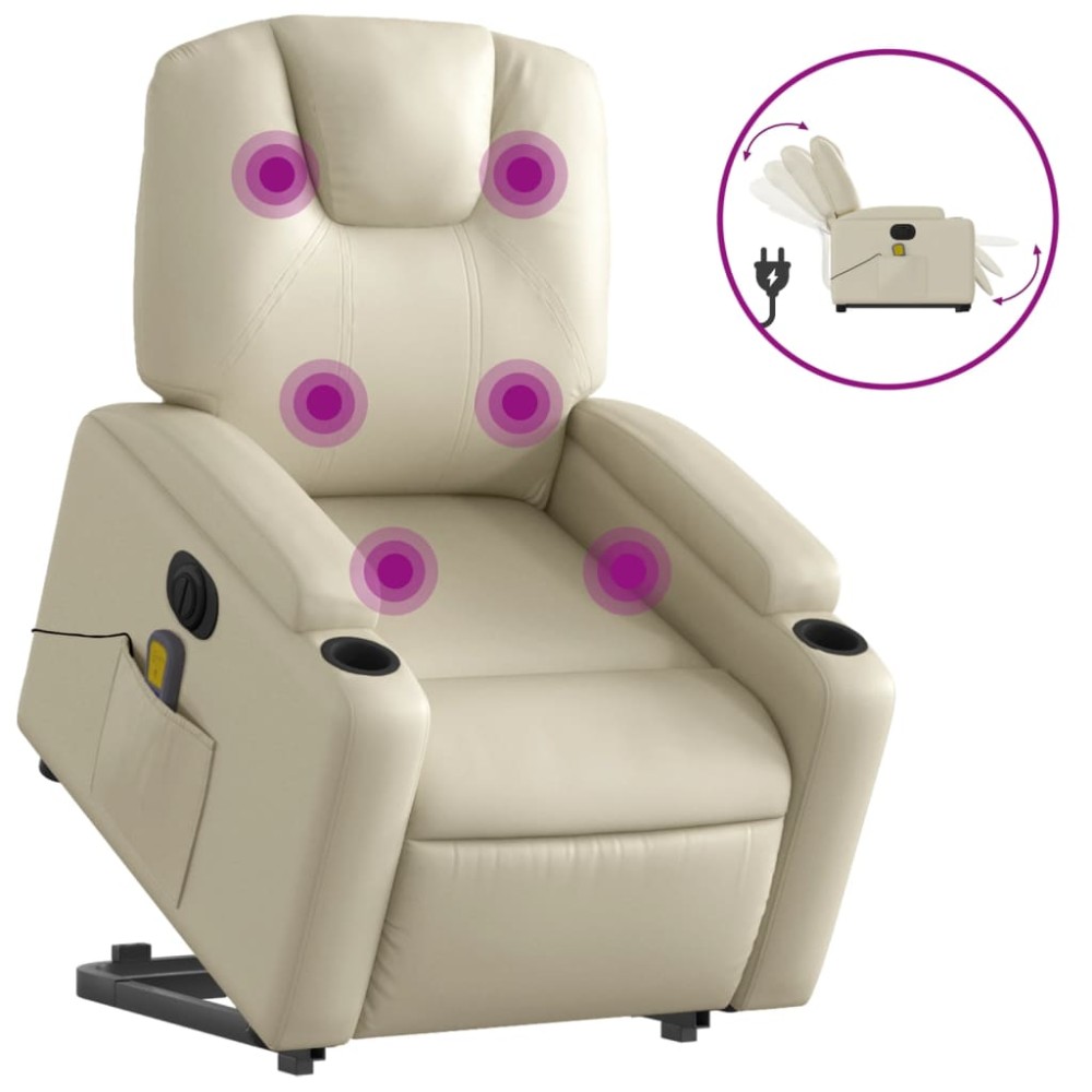 vidaXL Fotoliu electric masaj rabatabil cu ridicare, crem