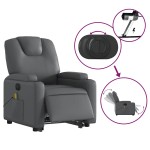vidaXL Fotoliu masaj rabatabil electric cu ridicare, gri, piele eco