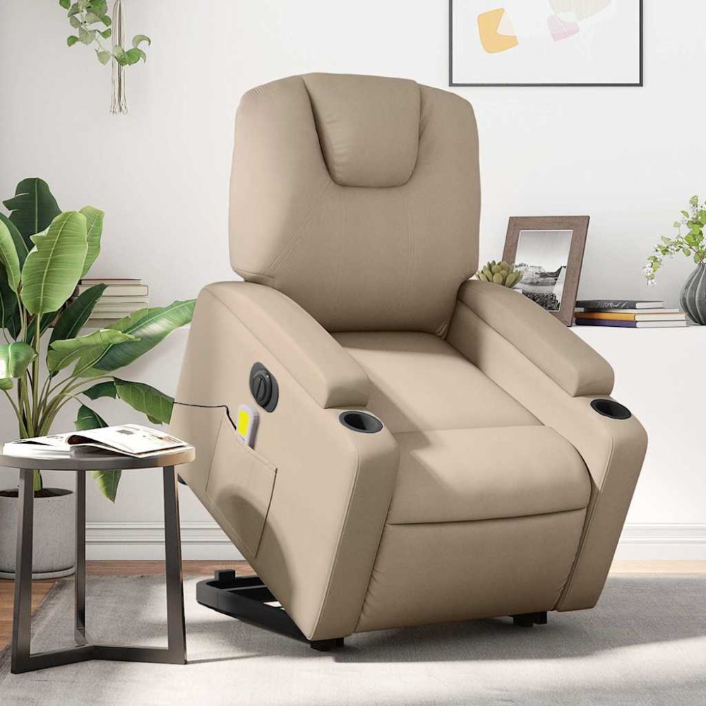 vidaXL Fotoliu electric masaj rabatabil cu ridicare, cappuccino