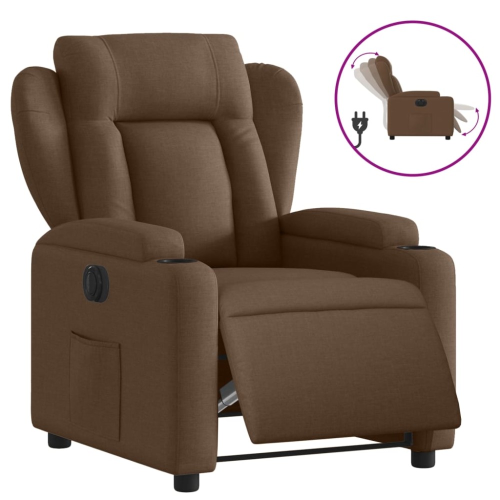 vidaXL Fotoliu rabatabil electric, maro, material textil