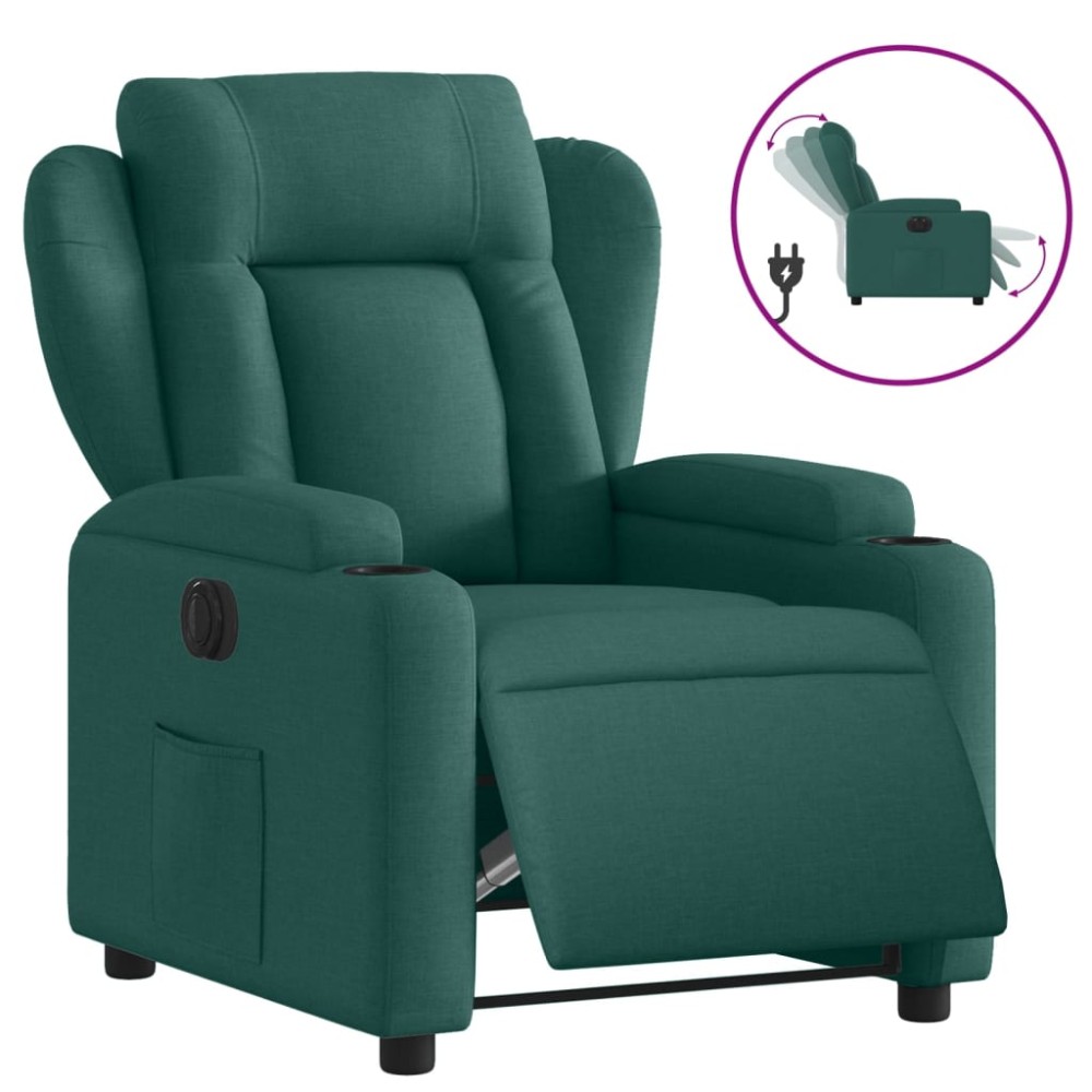 vidaXL Fotoliu rabatabil electric, verde închis, material textil