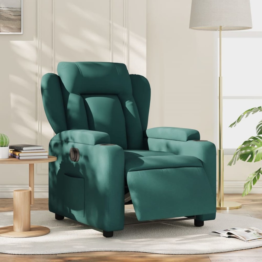 vidaXL Fotoliu rabatabil electric, verde închis, material textil
