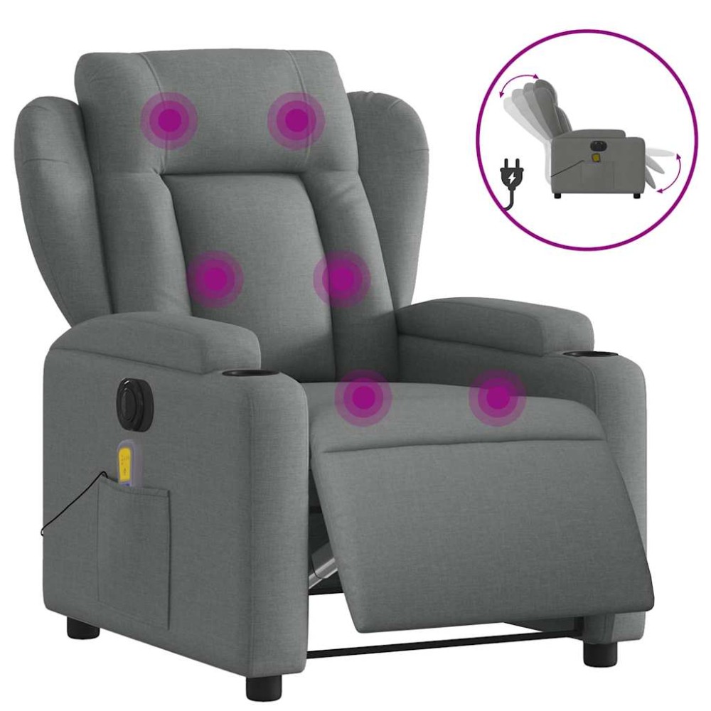 vidaXL Fotoliu electric de masaj rabatabil, gri închis, textil