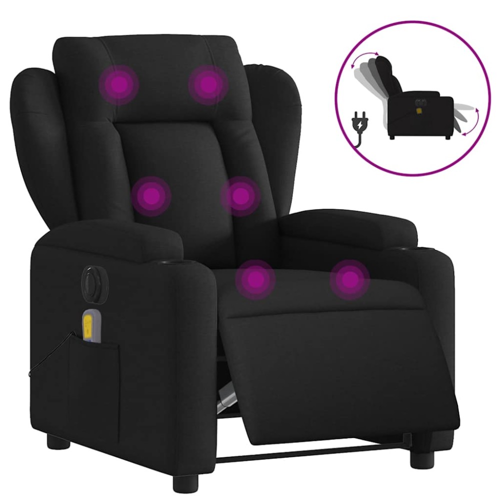 vidaXL Fotoliu electric de masaj rabatabil, negru, textil