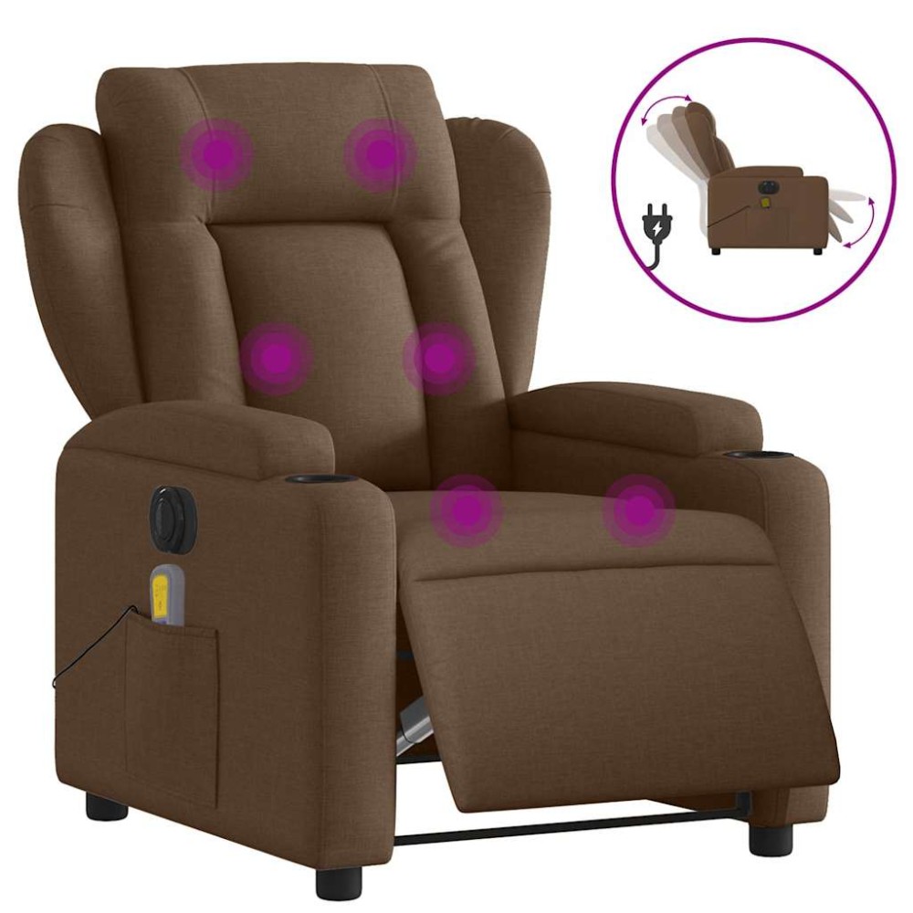 vidaXL Fotoliu electric de masaj rabatabil, maro, textil