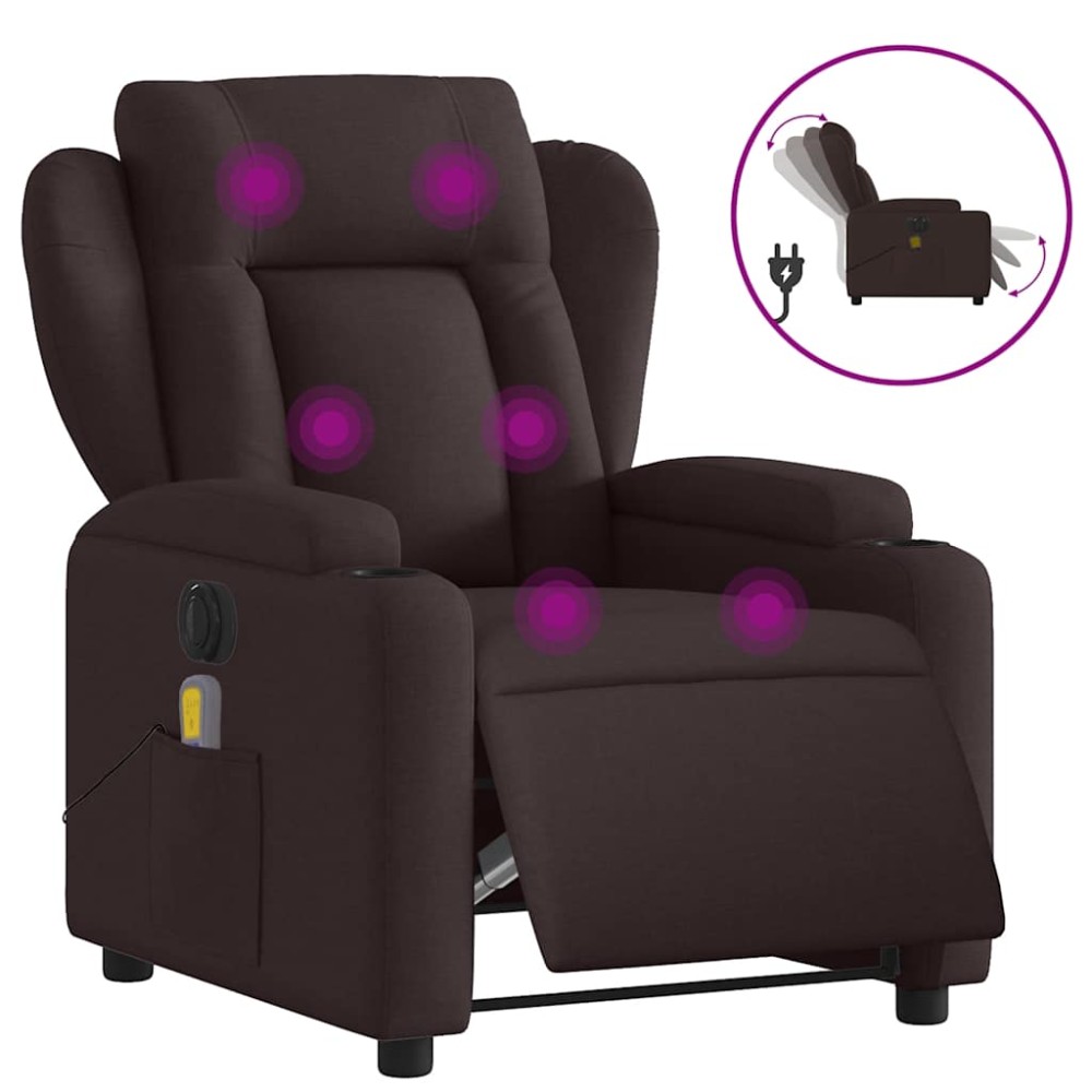 vidaXL Fotoliu electric de masaj rabatabil, maro închis, textil