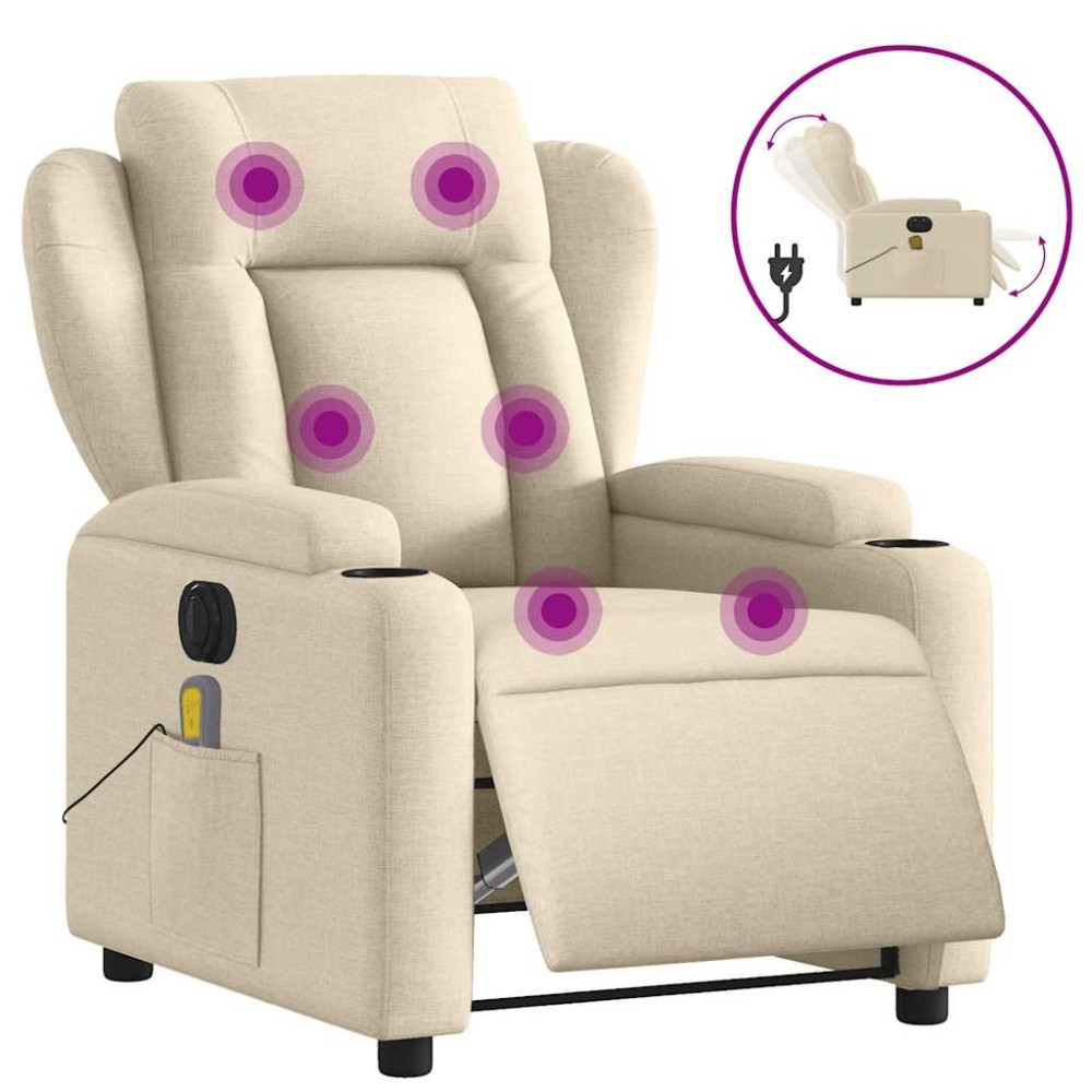 vidaXL Fotoliu electric de masaj rabatabil, crem, textil
