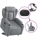 vidaXL Fotoliu rabatabil cu ridicare, gri deschis, material textil