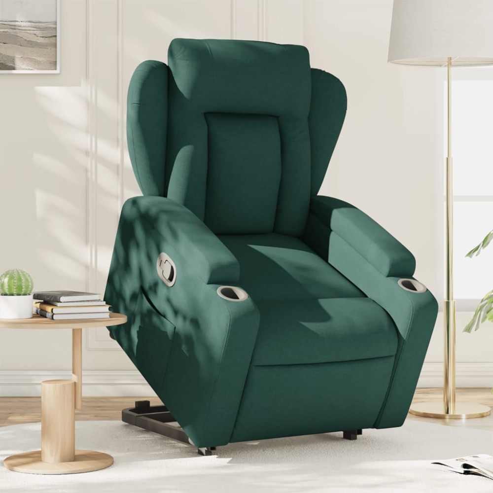 vidaXL Fotoliu rabatabil ridicare pe verticală, verde închis, textil