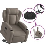 vidaXL Fotoliu rabatabil cu ridicare pe verticală, gri taupe, textil vidaXL Fotoliu rabatabil cu ridicare pe verticală, gri taupe, textil