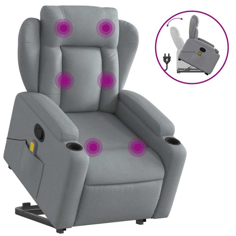 vidaXL Fotoliu de masaj rabatabil cu ridicare, gri deschis, textil