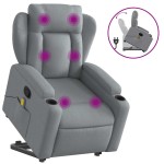 vidaXL Fotoliu de masaj rabatabil cu ridicare, gri deschis, textil vidaXL Fotoliu de masaj rabatabil cu ridicare, gri deschis, textil
