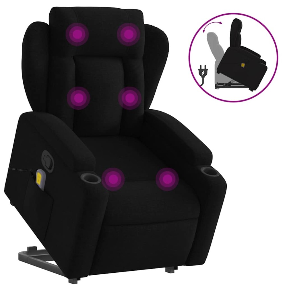 vidaXL Fotoliu rabatabil de masaj, cu ridicare, negru, material textil