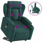 vidaXL Fotoliu rabatabil de masaj, cu ridicare, verde închis, textil