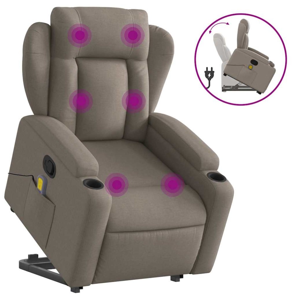 vidaXL Fotoliu rabatabil de masaj cu ridicare, gri taupe, textil