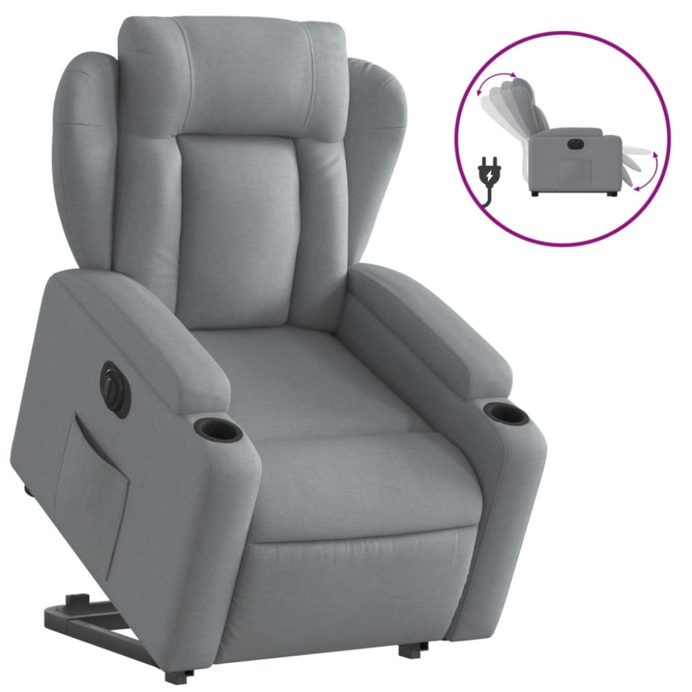 vidaXL Fotoliu electric rabatabil cu ridicare, gri deschis, textil