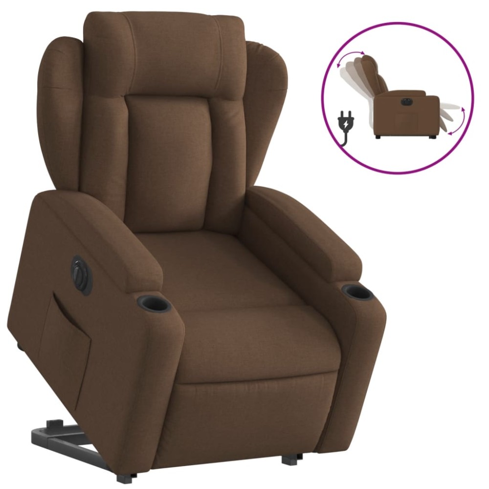 vidaXL Fotoliu electric rabatabil cu ridicare, maro, textil