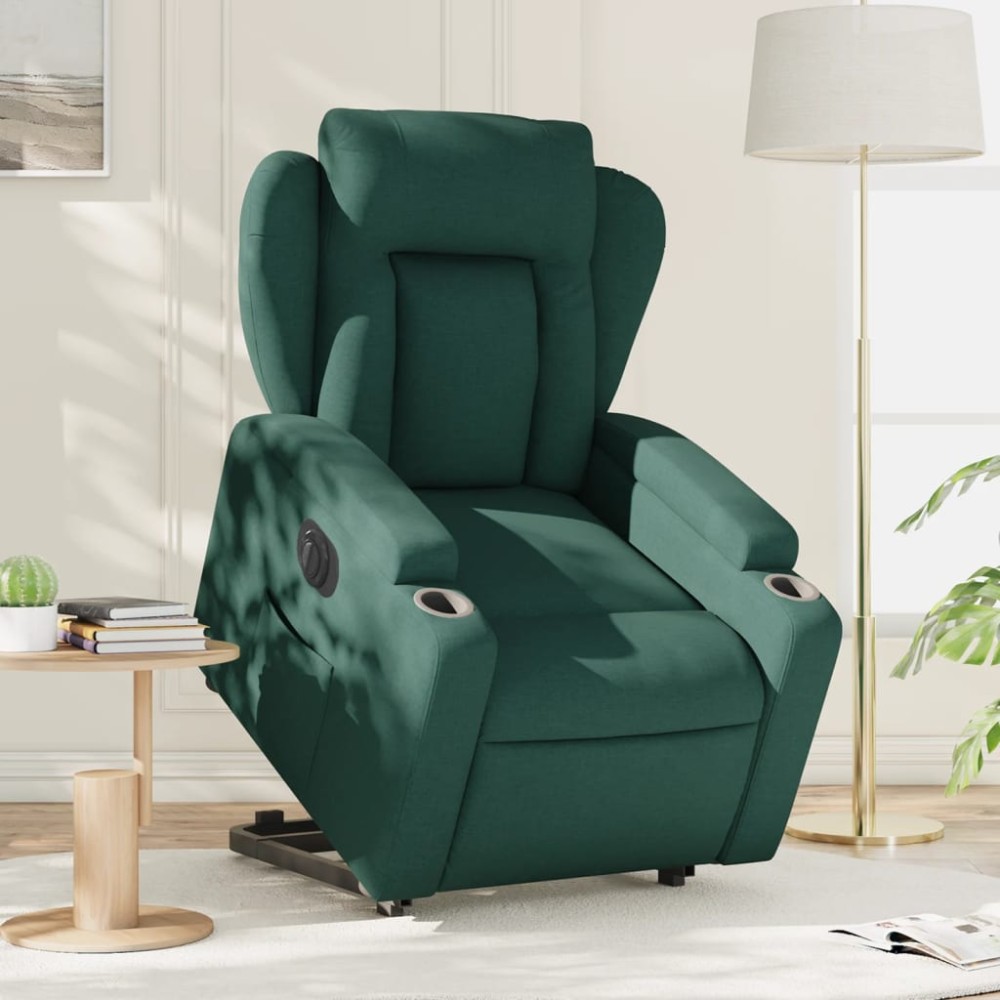 vidaXL Fotoliu electric rabatabil cu ridicare, verde închis, textil