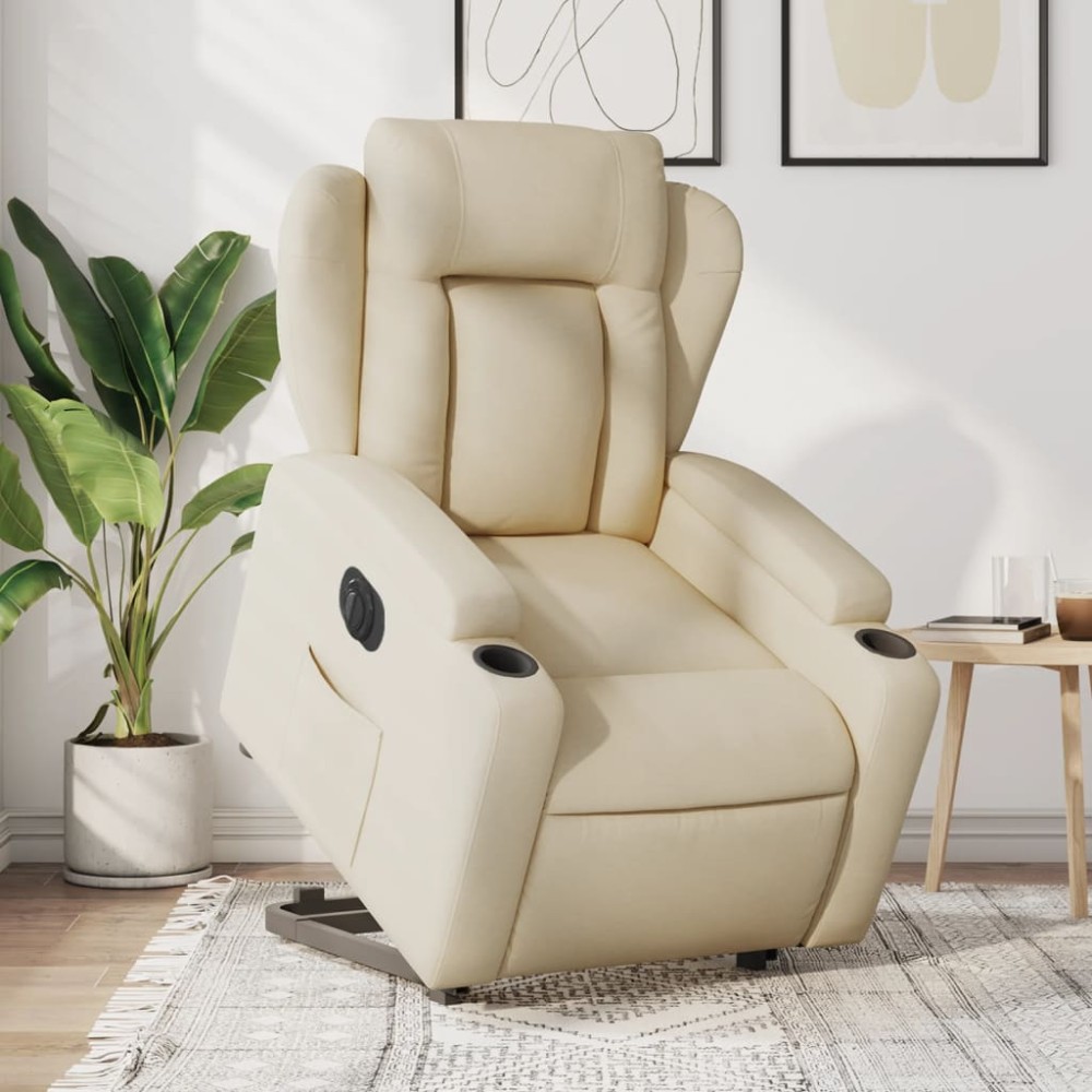vidaXL Fotoliu electric rabatabil cu ridicare, crem, textil