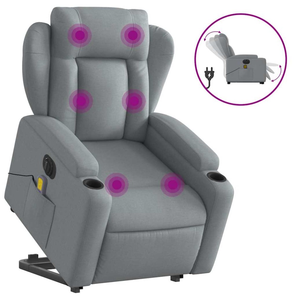 vidaXL Fotoliu electric masaj rabatabil cu ridicare, gri închis textil