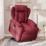 vidaXL Fotoliu de masaj electric rabatabil cu ridicare roșu vin textil vidaXL Fotoliu de masaj electric rabatabil cu ridicare roșu vin textil