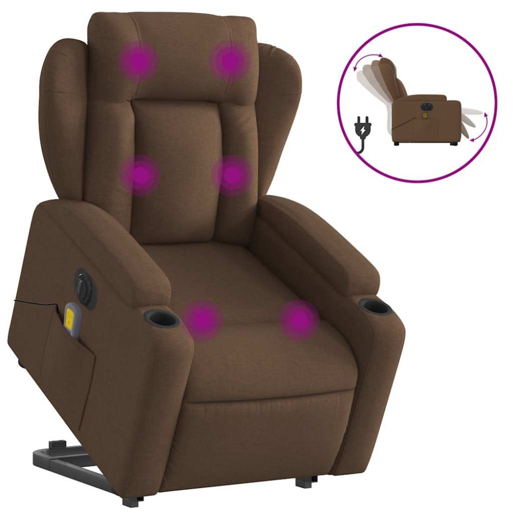 vidaXL Fotoliu electric de masaj rabatabil cu ridicare, maro, textil