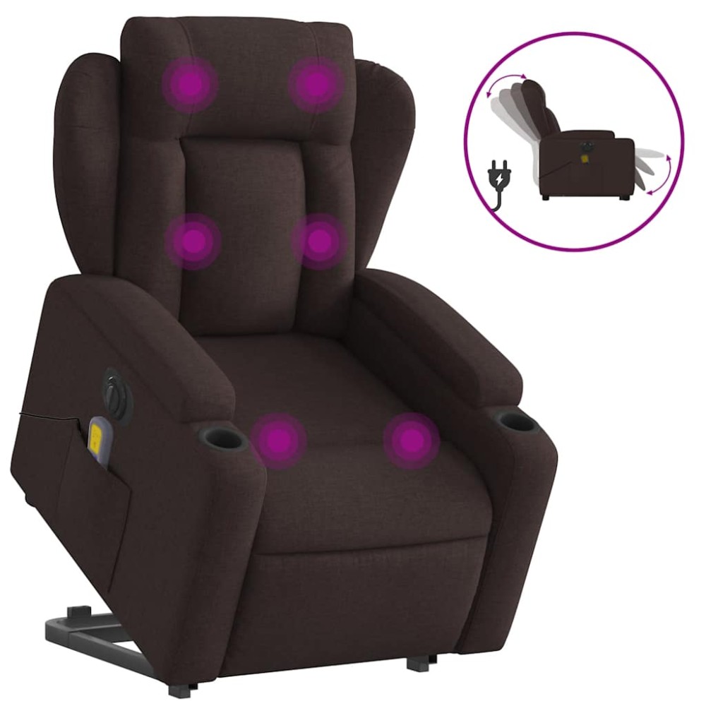 vidaXL Fotoliu electric masaj rabatabil cu ridicare maro închis textil
