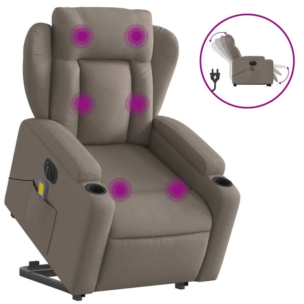 vidaXL Fotoliu electric masaj rabatabil cu ridicare, gri taupe, textil